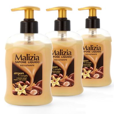 Malizia Vanille und Argan Flüssigseife Spender Handseife 3x 300 ml Spender