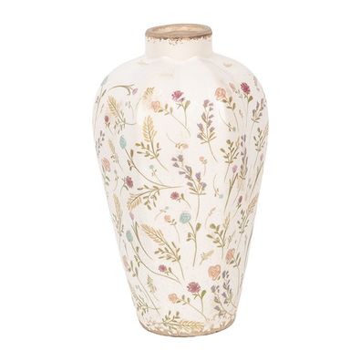 Clayre & Eef Vase Ø 17x30 cm Beige Rosa Keramik Blumen (Gr. Ø 17x30 cm)