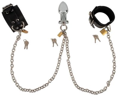 Handfesseln & Analplug Fetisch Bondage Sexspielzeug SM Armfessel + Plug Schwarz