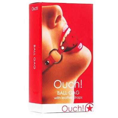 OUCH BALL GAG WITH Leather STRAPS RED