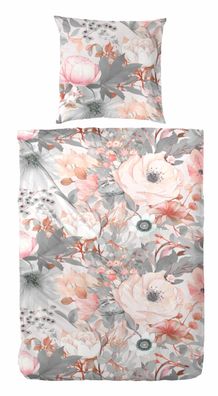 Primera Mako-Satin Bettwäsche 135x200 Blüten Rosen weiß silber rosa 243230-82