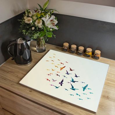 banjado® Herdabdeckung aus gehärtetem Glas einteilig Motiv Fliegende Vögel