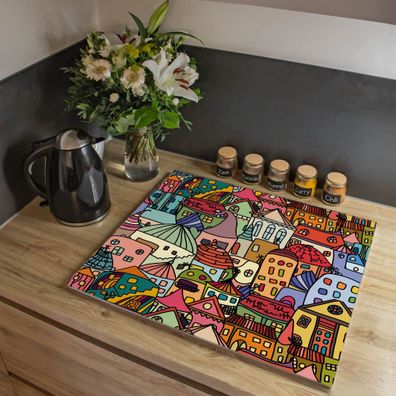 banjado® Herdabdeckung aus Glas einteilig 80x52cm Motiv Funky Town