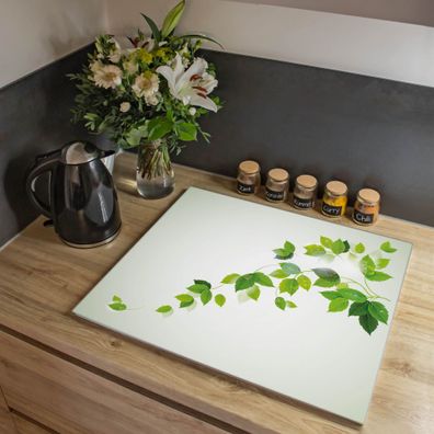 banjado® Herdabdeckung aus gehärtetem Glas einteilig Motiv Ranke Gelb Weiß