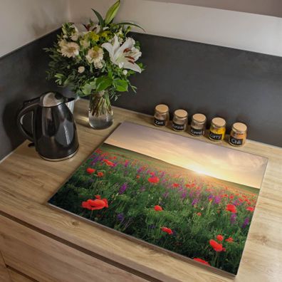 banjado® Herdabdeckung aus Glas einteilig 70x52cm Motiv Sommerfeld