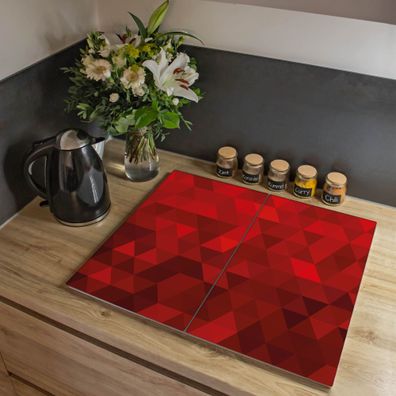 banjado® Herdabdeckung aus gehärtetem Glas zweiteilig Motiv Dreiecke Rot