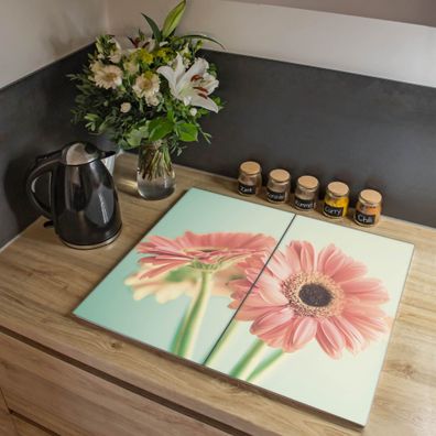 banjado® Herdabdeckung aus gehärtetem Glas zweiteilig Motiv Fünf Gerbera