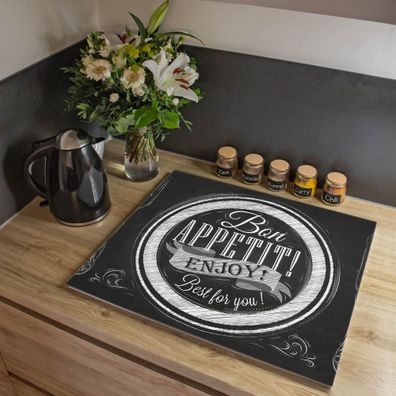 banjado® Herdabdeckung aus Glas einteilig 80x52cm Motiv Bon Appetit