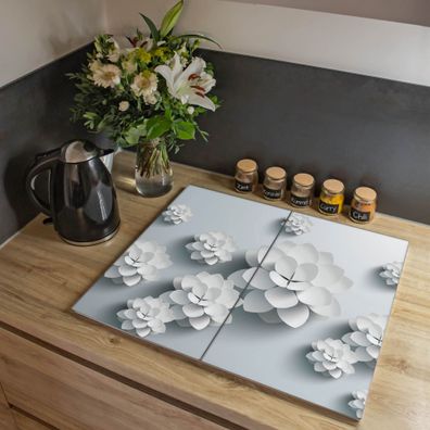 banjado® Herdabdeckung aus gehärtetem Glas zweiteilig Motiv Papier Lotus