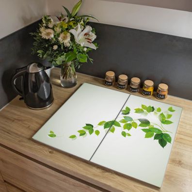 banjado® Herdabdeckung aus gehärtetem Glas zweiteilig Motiv Ranke Gelb Weiß
