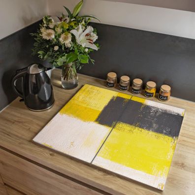 banjado® Herdabdeckung aus Glas zweiteilig je 35x52cm Motiv Abstrakt Gelb