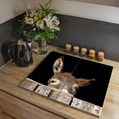 banjado® Herdabdeckung aus Glas zweiteilig je 40x52cm Motiv Esel