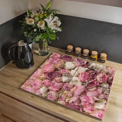 banjado® Herdabdeckung aus Glas zweiteilig je 40x52cm Motiv Strauss Rosen