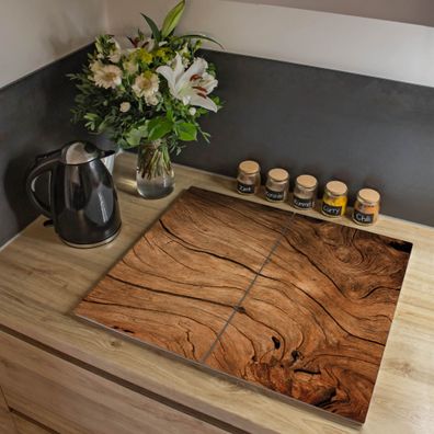 banjado® Herdabdeckung aus Glas zweiteilig je 40x52cm Motiv Trockenes Holz