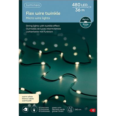 Lumineo Micro LED Lichterkette mit Funktionen 3.600 cm 480 Lichter warmweiß