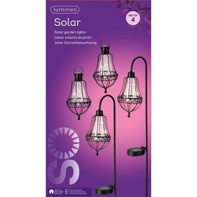 Lumineo Solar-Laternen Schwarz Rund Ø 10 cm 4er Set - Metall