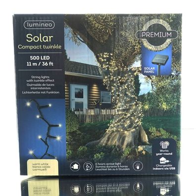 Lumineo Solar Compact Twinkle Lichterkette 1.100 cm 500 Lichter warmweiß