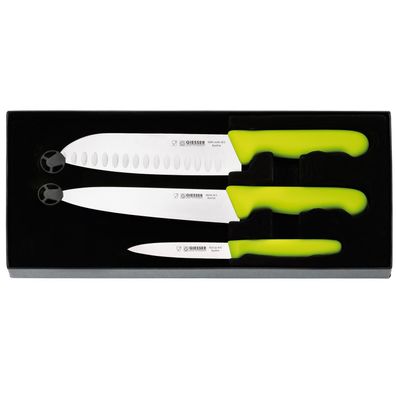 Giesser Küchenmesser-Set 3-teilig Santoku Kochmesser & Gemüsemesser grün 9850 li