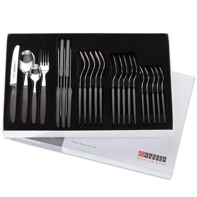 Giesser Ess-Besteck-Set 24-tlg Messer Garnitur schwarz Wellenschliff 9879 sp 24