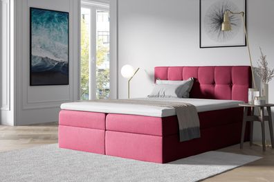 FURNIX Boxspringbett ERNIE 180x200 Doppelbett mit Bettkasten & Topper SR60 rot