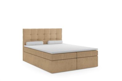 FURNIX Boxspringbett SLIMI 2 140x200 Doppelbett Topper Bettkasten CS2302 Hellbraun