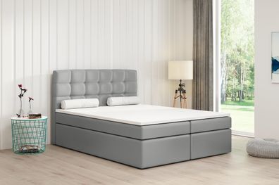 FURNIX Boxspringbett SLIMI 2 160x200 Doppelbett Topper Bettkasten MA985 Hellgrau