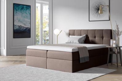 FURNIX Boxspringbett ERNIE 180x200 Doppelbett mit Bettkasten & Topper SR28 braun