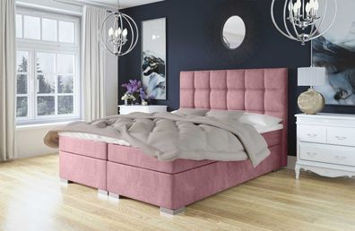 FURNIX Boxspringbett KAITY 140x200 Bett mit Topper und silberne Füße ML09 rosa