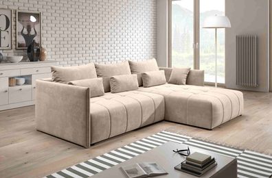 FURNIX Sofa Bruz Couch ausziehbar mit Bettkasten und Kissen Schlafsofa MH 02 Beige