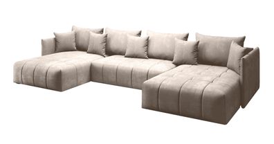 FURNIX U-Form-Sofa AVREL U Wohnzimmersofa mit Schlaffunktion und Bettkasten Beige