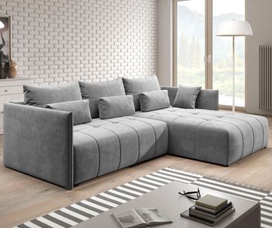 FURNIX Sofa Bruz Couch ausziehbar mit Bettkasten und Kissen Schlafsofa MH 85 Hellgrau