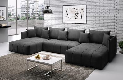 FURNIX U-Form-Sofa ANDORE Wohnzimmersofa mit Schlaffunktion und Bettkasten Grau EN25