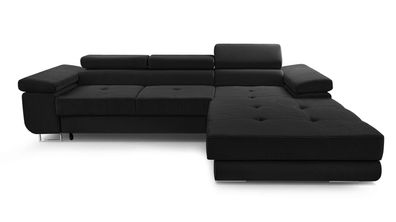 FURNIX Ecksofa Nillona Mini L-Form Schlaffunktion Bettkasten KR7 Schwarz