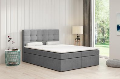 FURNIX Boxspringbett SLIMI 2 160x200 Doppelbett Topper Bettkasten CS2314 Grau