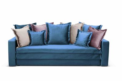 FURNIX Schlafsofa Ewela 3 Personen mit Armlehnen und Bettkasten PR8820 Atlantik