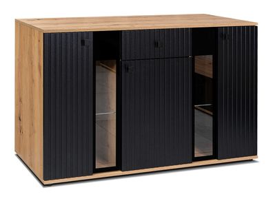 FURNIX Sideboard Silentes Schublade 3-türig LED Anrichte Glastüren140 cm Artisan