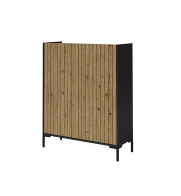 FURNIX Highboard LANDIO 1 niedrige Vitrine mit kannelierten Fronten Schwarz-Artisan