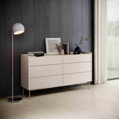 FURNIX Kommode Novhaus 153 Highboard mit sechs Schubladen elegant Beige