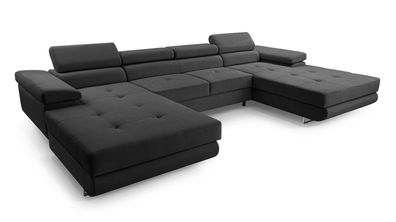 FURNIX Ecksofa Nillona U Mini U-Form Schlaffunktion Bettkasten KR34 Dunkelgrau