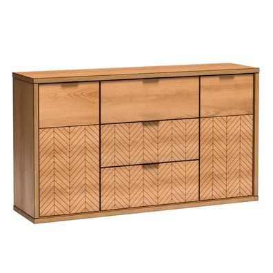 FURNIX Kommode FELLIO F-3 Sideboard mit Schubladen und Türen Karamelleiche