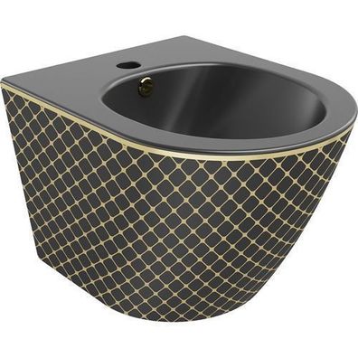 Mexen Lena wandmontiertes Bidet, Schwarz matt/Gold Gittermuster - 35224879