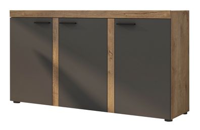 FURNIX Sideboard Marcuss 3 Türen Anrichte Kommode 149 cm 3F Eiche Graphit