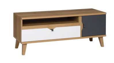 FURNIX TV-Schrank MEMIS moderne Fernsehschrank Eiche/Weiß + Graphit