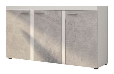 FURNIX Sideboard Marcuss Anrichte Kommode 3 Türen 148,8 cm 3F Weiß Beton