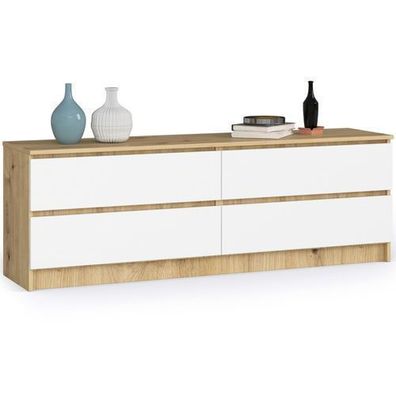 Kommode AKORD K160 Eiche Artisan 160 cm 4 Schubladen Front Weiß B160 x H55 x T40 cm