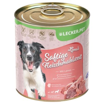 6 - 24 Stk. Lecker. Pet® Luna's Saftige Fleischmahlzeit mit Lamm Hundefutter Nassfut