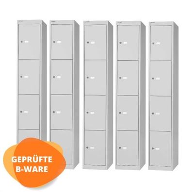 5er Pack Bisley Schließfachschrank, 5 Abteile, 20 Fächer, T 305 mm, Metall, Grau