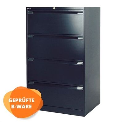 Bisley Hängeregistraturschrank, 2-bahnig, 4 Schubladen, Metall, Schwarz