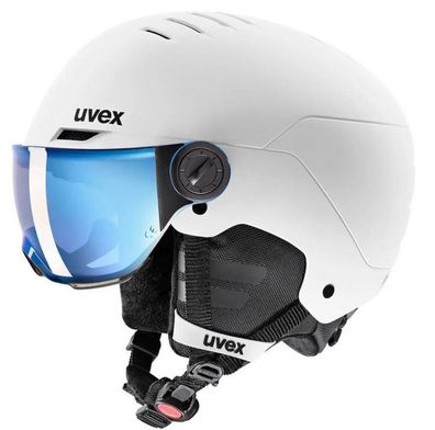 Uvex Kinder Wintersporthelm rocket Visor white black matt