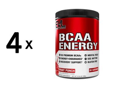 4 x EVL Nutrition BCAA Energy (30 serv) Fruit Punch